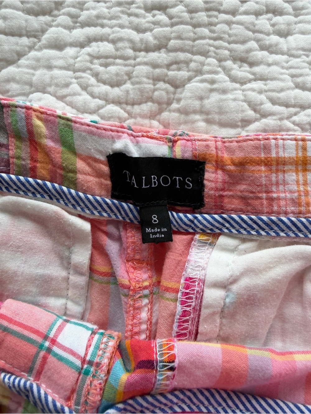 Talbots madras Multi Plaid Cotton Shorts pink and orange - Picture 4 of 5